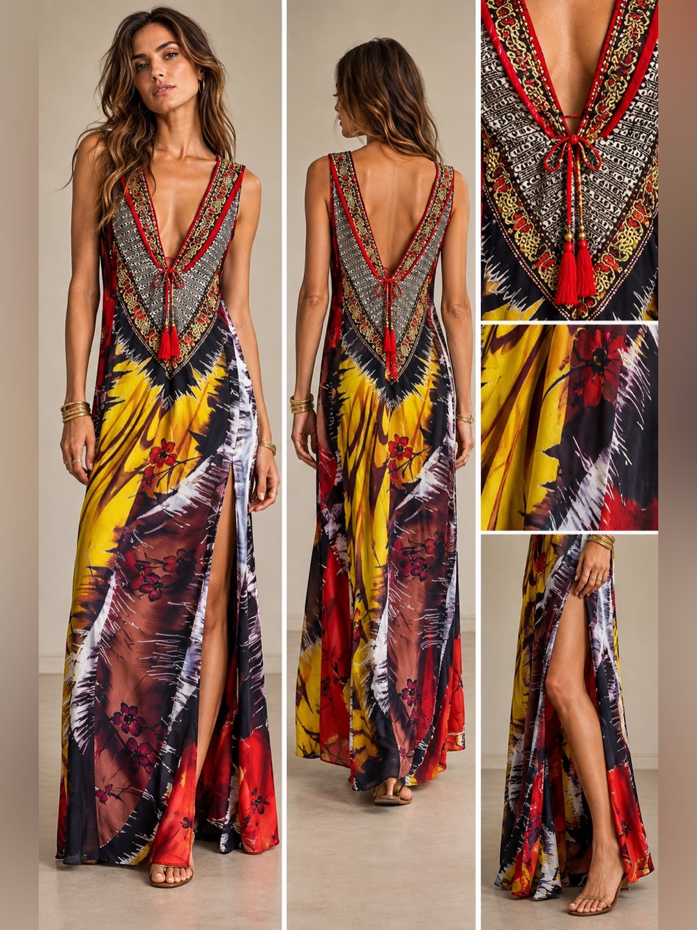 🔥 NWT Lotta Stensson "Fall Fire" Embellished Slit Maxi Dress - M 🔥